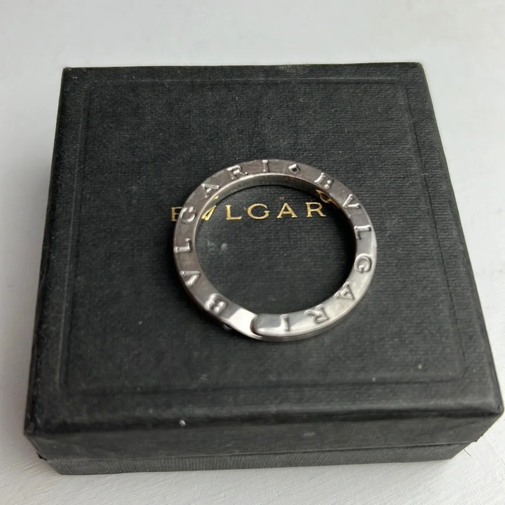 Auth. BVLGARI BVLGARI KEYRING silver 925 unisex minimalist logo w. Box